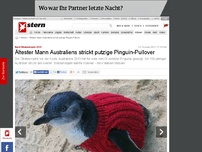 Bild zum Artikel: Nach Ölkatastrophe 2013: Ältester Mann Australiens strickt putzige Pinguin-Pullover