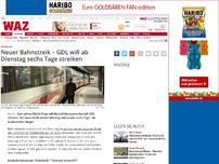 Bild zum Artikel: Neuer Bahnstreik - GDL will ab Dienstag sechs Tage streiken