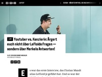 Bild zum Artikel: Youtuber vs. Kanzlerin: Ärgert euch nicht über LeFloids Fragen — sondern über Merkels Antworten!