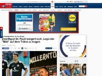 Bild zum Artikel: Bundesliga-Aktion für Flüchtlinge - Boykott! FC St. Pauli weigert sich, das 'Bild'-Logo auf dem Trikot zu tragen