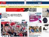 Bild zum Artikel: Aktion 'Wir Helfen' - Nach St. Pauli – auch Union Berlin verweigert das 'Bild'-Trikotlogo für Flüchtlinge