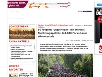 Bild zum Artikel: 96 Prozent 'unzufrieden' mit Merkels Flüchtlingspolitik: 140.000 Focus-Leser stimmten ab
