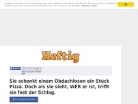 Bild zum Artikel: Sie schenkt einem Obdachlosen ein Stück Pizza. Doch als sie sieht, WER er ist, trifft sie fast...