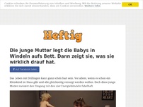 Bild zum Artikel: Die junge Mutter legt die Babys in Windeln aufs Bett. Dann zeigt sie, was sie wirklich drauf hat.