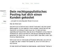 Bild zum Artikel: Dein rechtspopulistisches Posting hat dich einen Kunden gekostet