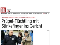 Bild zum Artikel: Wachmann ausgeraubt - Prügel-Flüchtling mit Stinkefinger ins Gericht