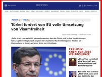 Bild zum Artikel: Türkei fordert von EU volle Umsetzung von Visumfreiheit