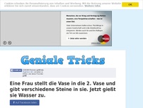 Bild zum Artikel: Eine Frau stellt die Vase in die 2. Vase und gibt verschiedene Steine in sie. Jetzt gießt sie...