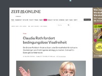 Bild zum Artikel: Türkei: Claudia Roth fordert bedingungslose Visafreiheit