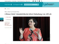 Bild zum Artikel: Offener Brief: Islamkritikerin lehnt Einladung von AfD ab