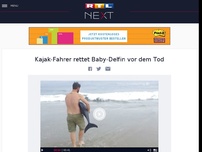 Bild zum Artikel: Kajak-Fahrer rettet Baby-Delfin vor dem Tod