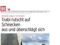 Bild zum Artikel: Kriechunfall auf A44 - Trabi rutscht auf Schnecken aus und überschlägt sich