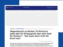 Bild zum Artikel: Wagenknecht rechnet mit Merkel ab: 25 Mrd Euro jedes Jahr für Kriegsgerät aber kein Geld für Renten? - 'Das kann doch nicht Ihr Ernst sein'
