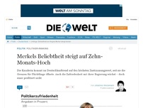 Bild zum Artikel: Politiker-Ranking: Merkels Beliebtheit steigt auf Zehn-Monats-Hoch
