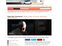 Bild zum Artikel: Papst über Terrorismus: 'Nicht richtig, den Islam mit Gewalt gleichzusetzen'