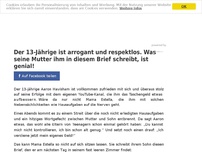 Bild zum Artikel: Der 13-Jährige ist arrogant und respektlos. Was seine Mutter ihm in diesem Brief schreibt, ist genial!