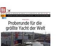 Bild zum Artikel: Im Kieler Hafen - Proberunde für die größte Yacht der Welt
