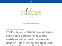 Bild zum Artikel: TOPP – Italien vollzieht den nächsten Schritt und verbannt Monsantos meistverkauftes Herbizid aus allen Regalen- Italy Taking The Next Step And Bans Monsanto Top Selling Herbicide From All Shelves