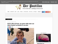 Bild zum Artikel: Kind in Mossul froh, von guten USA statt von bösen Russen zerbombt zu werden