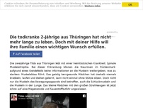 Bild zum Artikel: Die todkranke 2-Jährige aus Thüringen hat nicht mehr lange zu leben. Doch mit deiner Hilfe will ihre Familie einen wichtigen Wunsch erfüllen.