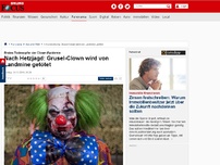 Bild zum Artikel: Erstes Todesopfer der Clown-Epidemie - Nach Hetzjagd: „Grusel-Clown“ wird von Landmine getötet