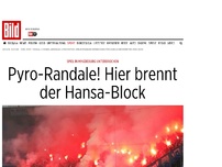 Bild zum Artikel: Spiel unterbrochen - Pyro-Randale! Hier brennt der Hansa-Block