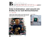 Bild zum Artikel: Krebs im Endstadium - jetzt wünscht sich Bradley (5) nur noch Weihnachtskarten!