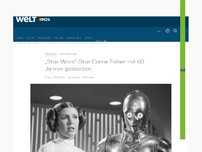 Bild zum Artikel: Prinzessin Leia: 'Star Wars'-Star Carrie Fisher mit 60 Jahren gestorben