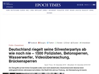 Bild zum Artikel: Deutschland riegelt seine Silvesterpartys ab wie noch nie – 1500 Polizisten, Betonsperren, Wasserwerfer, Videoüberwachung, Brückensperren