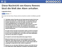 Bild zum Artikel: Diese Nachricht von Keanu Reeves lässt die Welt den Atem anhalten.