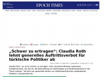 Bild zum Artikel: „Schwer zu ertragen“: Claudia Roth lehnt generelles Auftrittsverbot für türkische Politiker ab