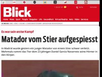 Bild zum Artikel: Es war sein erster Kampf: Matador vom Stier aufgespiesst