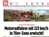 Bild zum Artikel: Polizei blitzt Rekord-Raser - Motorradfahrer mit 223 km/h in 70er-Zone erwischt!
