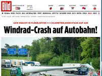 Bild zum Artikel: Auf der A33 bei Bielefeld - LKW-Fahrer kracht in Windradflügel