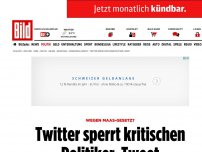 Bild zum Artikel: Wegen Maas-Gesetz? - Twitter sperrt kritischen Politiker-Tweet