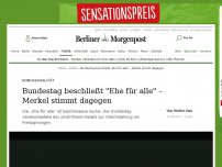 Bild zum Artikel: Homosexualität: Bundestag beschließt 'Ehe für alle' – Merkel stimmt dagegen