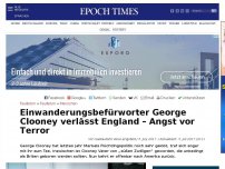 Bild zum Artikel: Einwanderungsbefürworter George Clooney verlässt England – Angst vor Terror