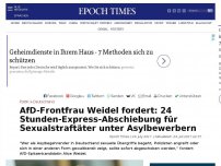 Bild zum Artikel: AfD-Frontfrau Weidel fordert: 24 Stunden-Express-Abschiebung für Sexualstraftäter unter Asylbewerbern