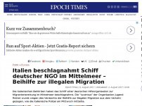 Bild zum Artikel: Italien beschlagnahmt Schiff deutscher NGO im Mittelmeer – Beihilfe zur illegalen Migration