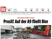 Bild zum Artikel: Lastwagen verliert Ladung - Prosit! Auf der A9 fließt Bier