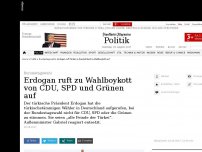 Bild zum Artikel: Erdogan ruft Türken in Deutschland zu Wahlboykott von CDU, SPD und Grünen auf