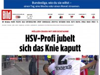 Bild zum Artikel: Müller-Crash mit der Eckfahne - HSV-Profi jubelt sich das Knie kaputt