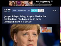 Bild zum Artikel: Junger Pfleger bringt Angela Merkel ins Schleudern: 'Da haben Sie in Ihrer Amtszeit nicht viel getan'