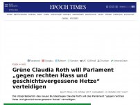 Bild zum Artikel: Grüne Claudia Roth will Parlament „gegen rechten Hass und geschichtsvergessene Hetze“ verteidigen