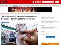 Bild zum Artikel: Tierschützer empört - Schweizer Metzger schlachten Schweine auf der Straße - danach gibt es Wurst für alle