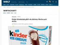 Bild zum Artikel: Kinder-Schokolade gibt’s ab nächster Woche auch als Eis