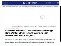 Bild zum Artikel: Gertrud Höhler: „Merkel verschweigt ihre Ziele, denn sonst würden die Menschen Nein sagen“