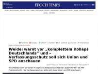 Bild zum Artikel: Weidel warnt vor „kompletten Kollaps Deutschlands“ und – Verfassungsschutz soll sich Union und SPD anschauen