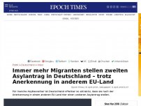 Bild zum Artikel: Trotz Anerkennung in anderem EU-Land: Immer mehr Migranten stellen zweiten Asylantrag in Deutschland