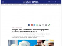 Bild zum Artikel: Bürger lehnen Merkels Flüchtlingspolitik in Umfrage mehrheitlich ab